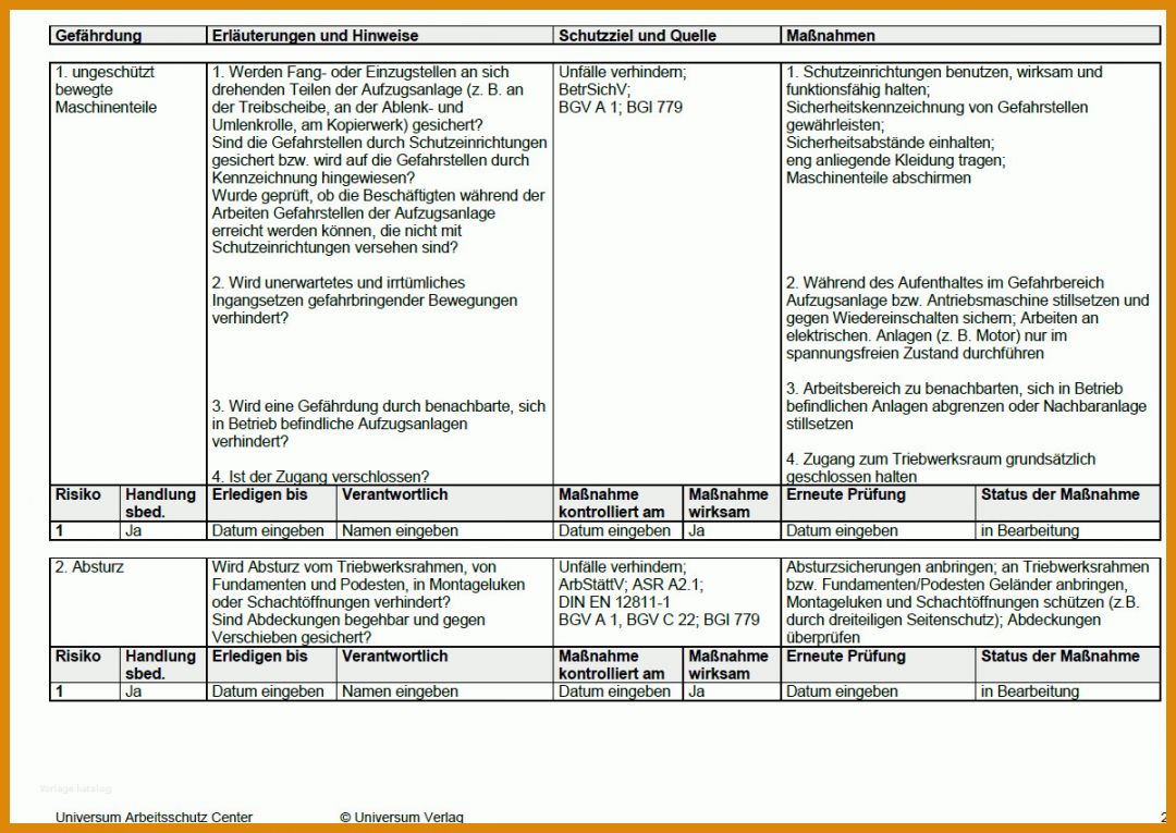 Am Beliebtesten Gefährdungsbeurteilung Aufzugsanlagen Vorlage 1200x850