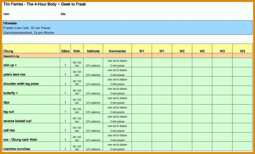 Allerbeste Trainingsplan Leere Vorlage 1336x808