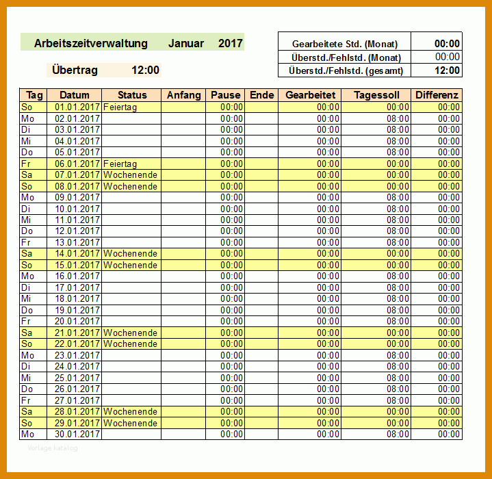 Spezialisiert Arbeitszeitnachweis Vorlage 719x700