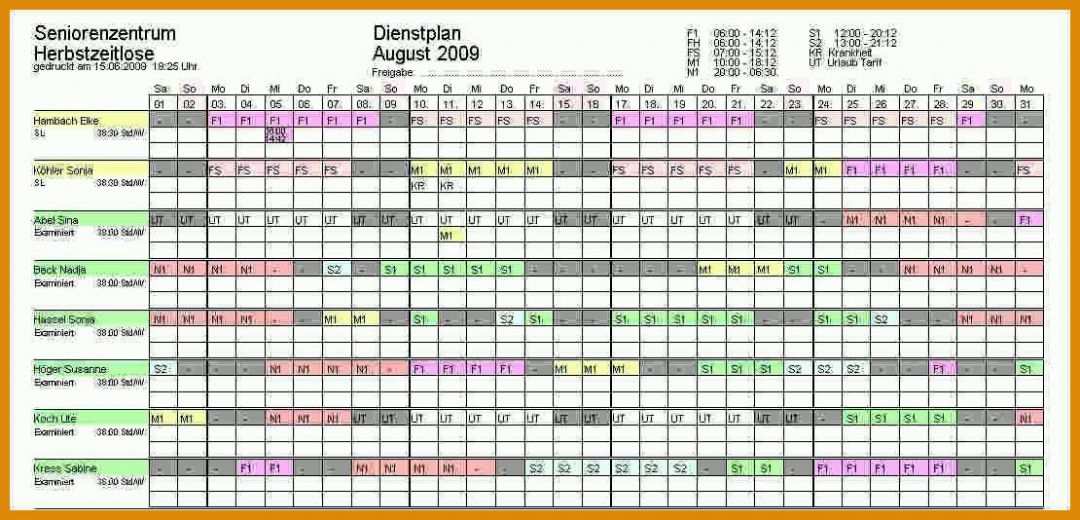 Hervorragen Excel Dienstplan Vorlage 1110x534